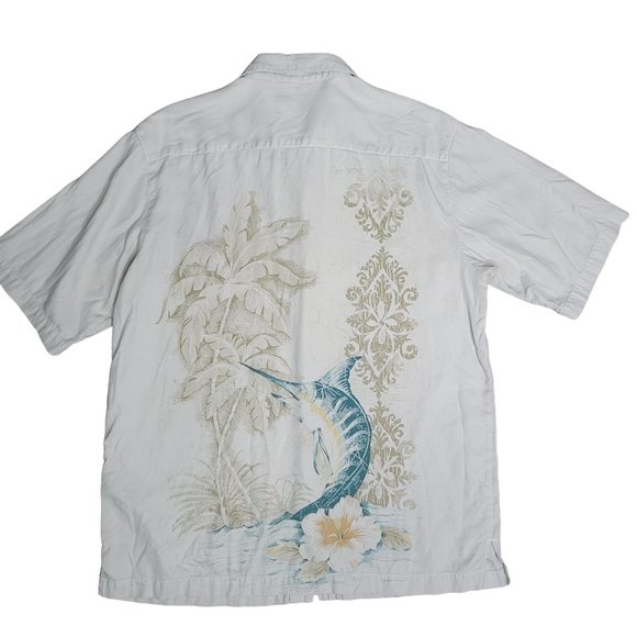 Caribbean Blue Marlin Beach Scene short Sleeve button down Shirt Mens Size M - Picture 1 of 5